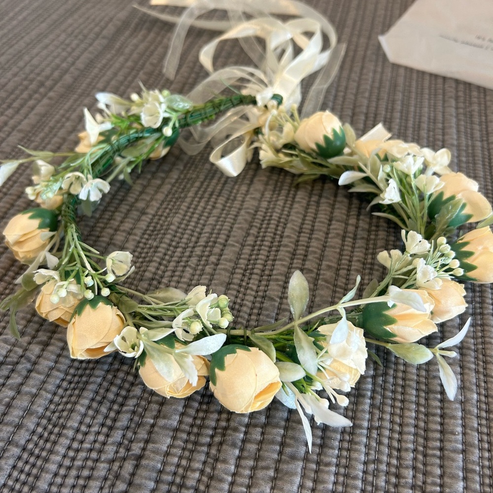 Floral Cream and Green Headband Flower Crown